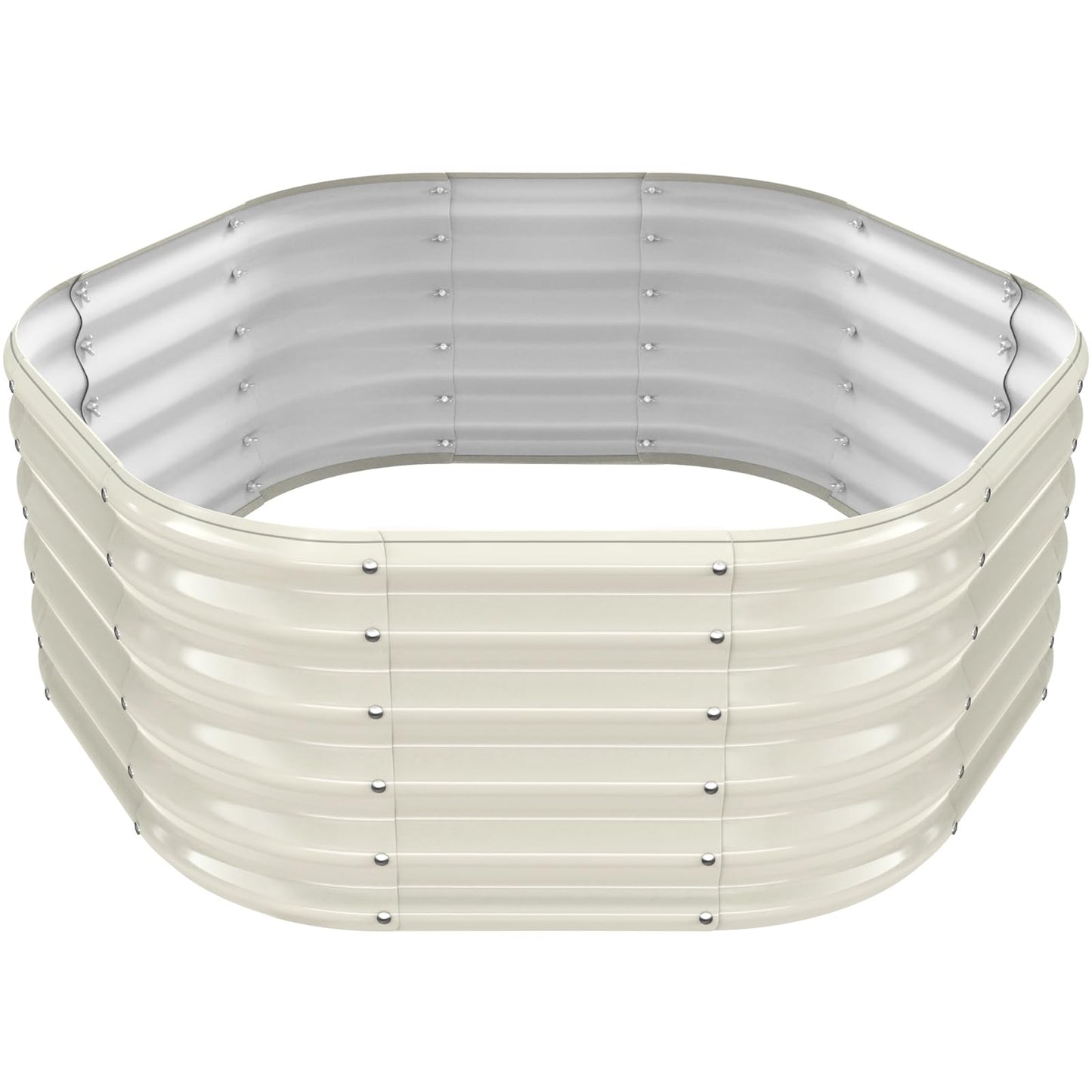 Hexagon Raised Garden Bed, 48 Inch Diagonal & 16.5 Inch Tall, Galvanized Steel Planter Box with Wave-Shaped Metal Panels for Outdoor Flower,Tree,Herb & Vegetable Garden (Cream white, 4FT X 1.5FT)
