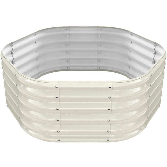 Hexagon Raised Garden Bed, 48 Inch Diagonal & 16.5 Inch Tall, Galvanized Steel Planter Box with Wave-Shaped Metal Panels for Outdoor Flower,Tree,Herb & Vegetable Garden (Cream white, 4FT X 1.5FT)