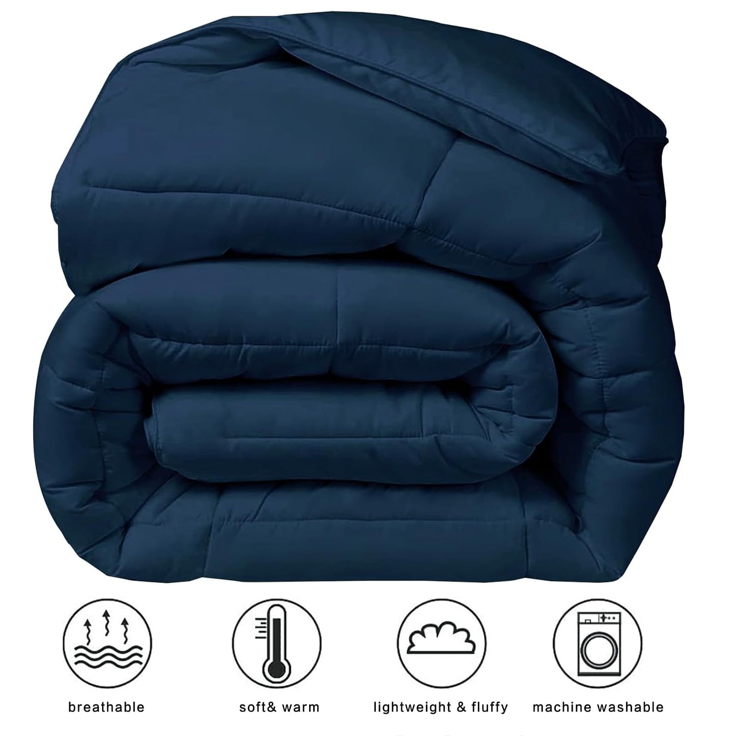 COHOME Premium King Size Comforter, All-Season Quilted Down Alternative Duvet Insert, Luxury Hotel GentleSoft Comforter with Anti-Clump Tech & 8 Tabs - Reversible - Navy Blue 90x102 inches