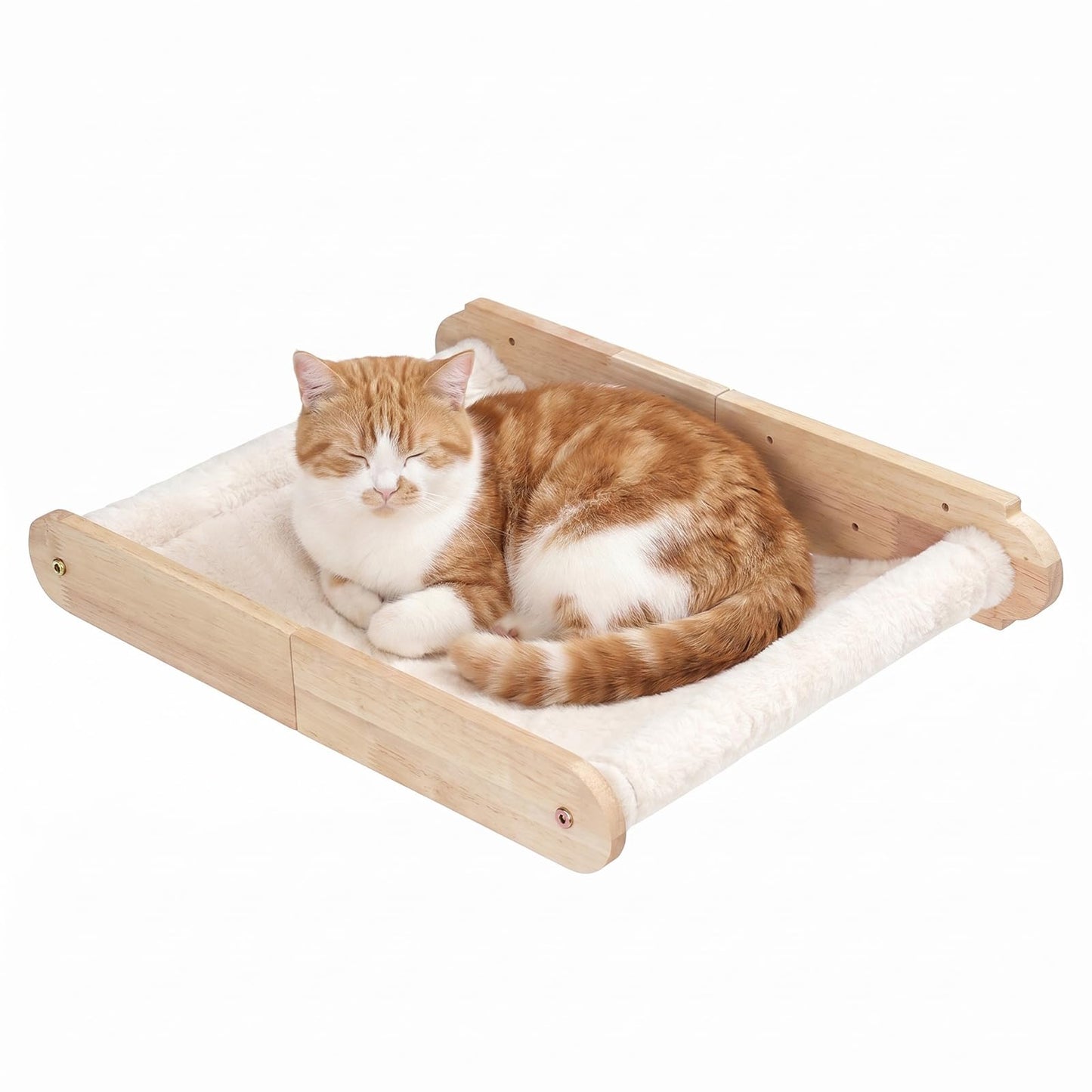 HOOBRO Wooden Cat Hammock with Soft Fabric, Cat Shelves & Furniture, Wall Mounted Cat Beds and Perches for Lounging, Playing, Sleeping, Holds up to 40 lb, Easy to Install, Natural NL03CS03N2