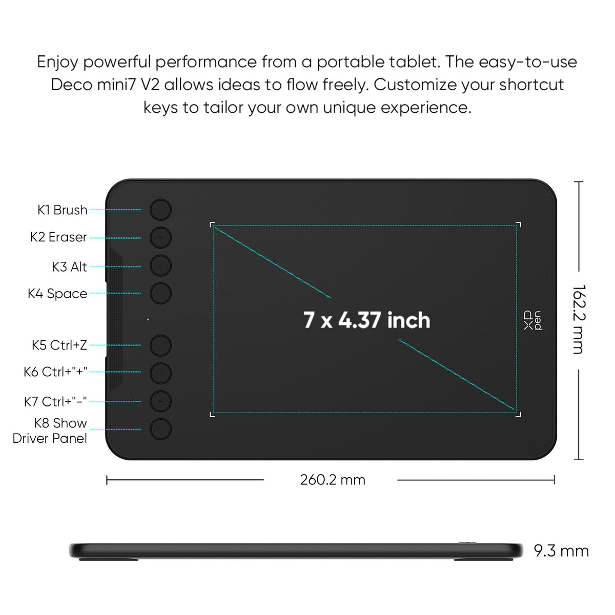 XPPen Updated Deco Mini7 V2 Drawing Tablet-16384 Levels of Pressure Battery-Free Stylus, 7 x 4 OSU Drawing Pad, 8 Hotkeys for Digital Art, Teaching, Gaming Graphic Tablet for Chrome, PC, Mac, Android