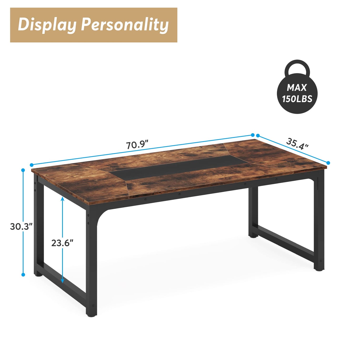LITTLE TREE 78.7 Inch X-Large Dining Table Rectangular Kitchen Furniture for 6 to 8 People, Brown