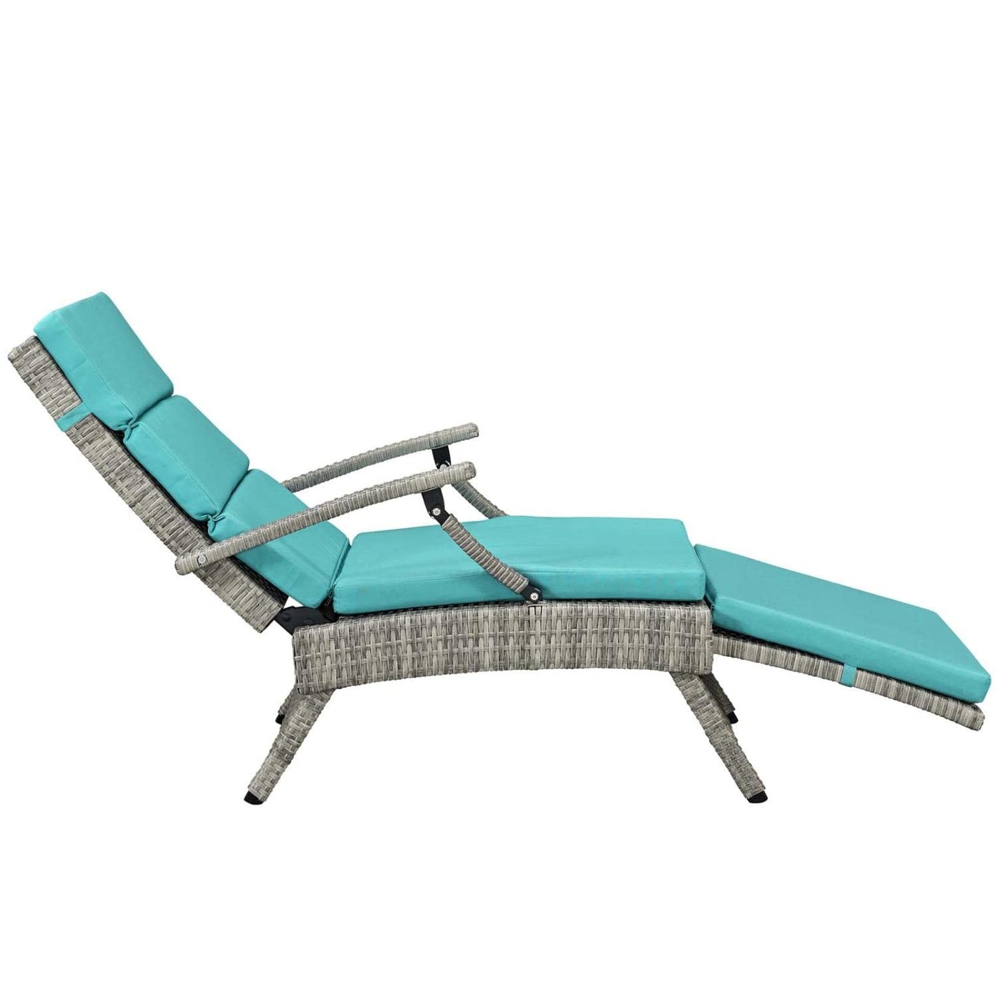 Modway Envisage Outdoor Patio Wicker Rattan Chaise Lounge in Light Gray Turquoise