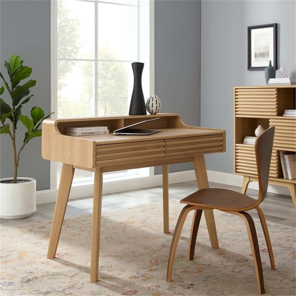 Modway Render Mid-Century Modern Office, Writing Desk, Oak