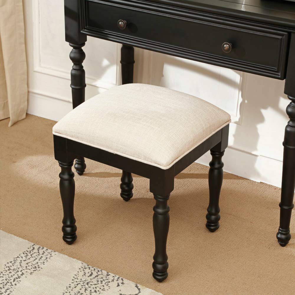 URFORESTIC Oak Wood Vanity Stool, Modern Makeup Dressing Stool with Concave Seat Surface,Capacity 300lb, Easy Assembly (Black)