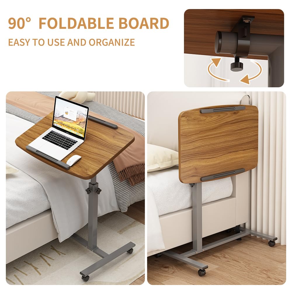 Furist Laptop Lap Desk, Mobile Adjustable Overbed Bedside Table with Wheels, Portable Standing Bed Desk, Rolling lapdesk Lap desks for Adults with Casters& Mouse Pad