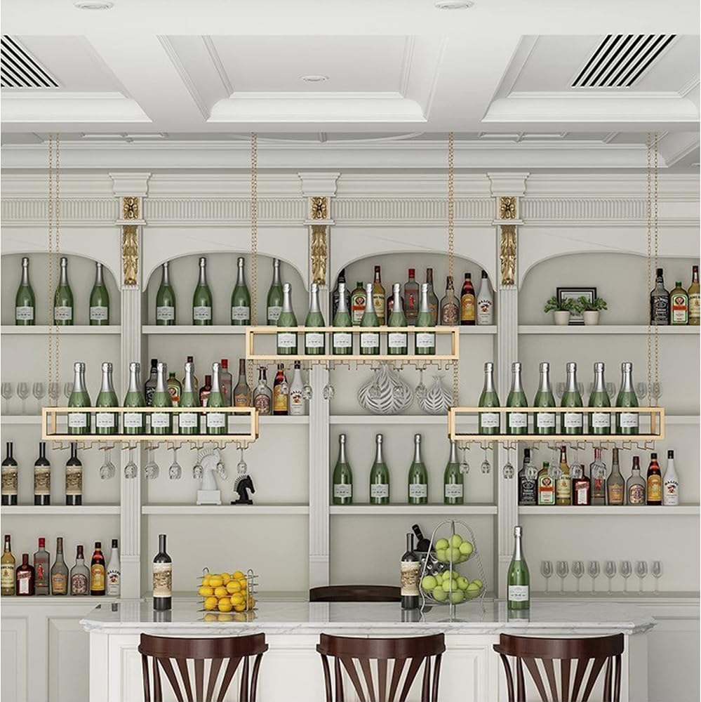 WXPWAMZ Wall Mounted Metal Wine Rack Height Adjustable Ceiling Wine Glass Rack, Bar Floating Shelf Wine Glass Holder,Wall-Mounted Wine Glass Decorate Rack Perfect for Bar Cafe Kitche(Size: