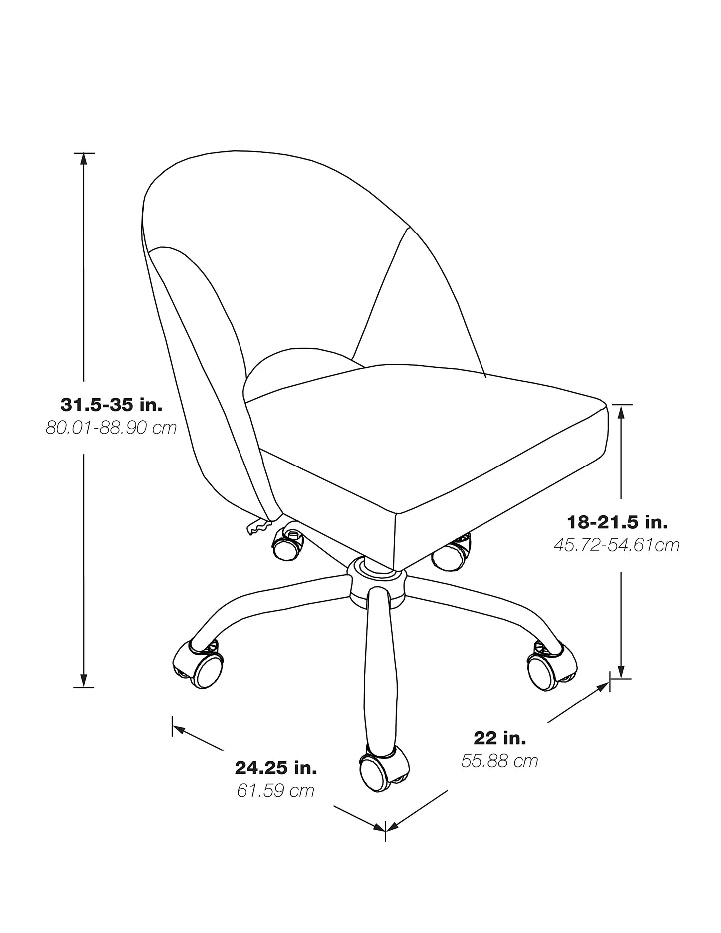 OSP Home Furnishings Lula Adjustable Plush Office Desk Chair with 5-Star Base, Rose Gold with Cruising Fabric