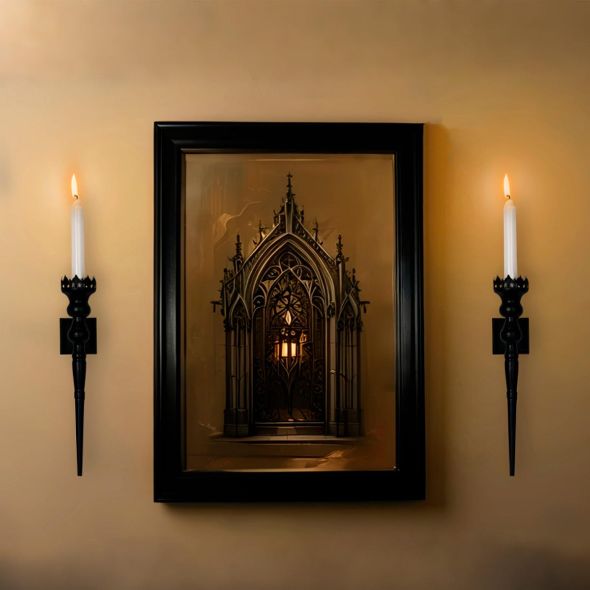 Woparty Gothic Wall Sconce Candle Holder for Taper Candles (Set of 2) Black Iron Crown and Scepter Design Victorian Wall Decor for Living Room, Bathroom,Dining Room