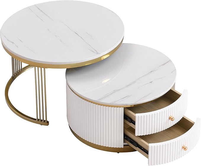 Modern 2 Pieces White Round Nesting Coffee Table