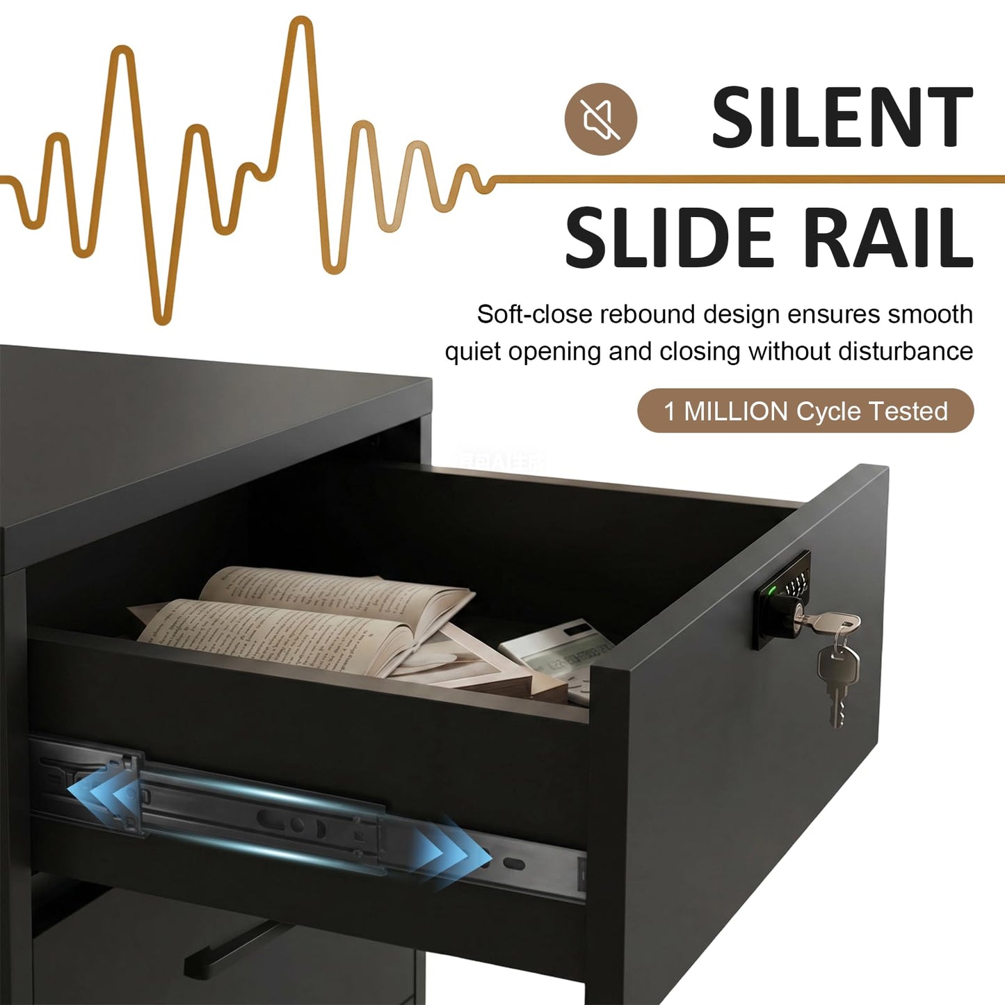 YTElantivo 78" Modern L-Shaped Reception Desk with LED Lights & Mobile File Cabinet,Black Brown Office Front Desk Reception Counter with Drawers & Lock (Black & Brown, 78 * 24 * 43IN)