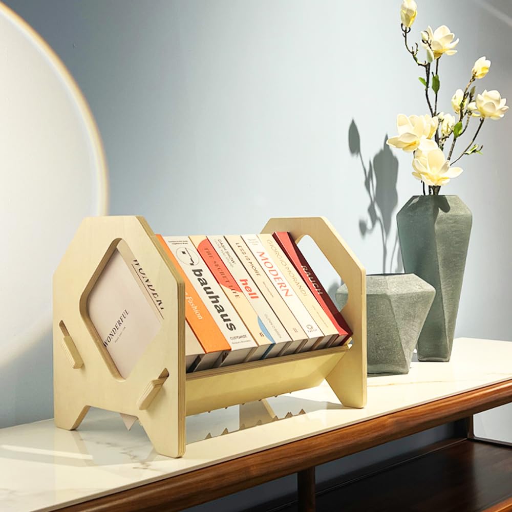 Stoneandegg Desktop Bookshelf, Stackable Book Organizer with Handle, Storage Rack for CD/Magazine/File Folder, Portable Small Bookshelf for Study, Living Room, Kid's Room, No Nails, Medium Size