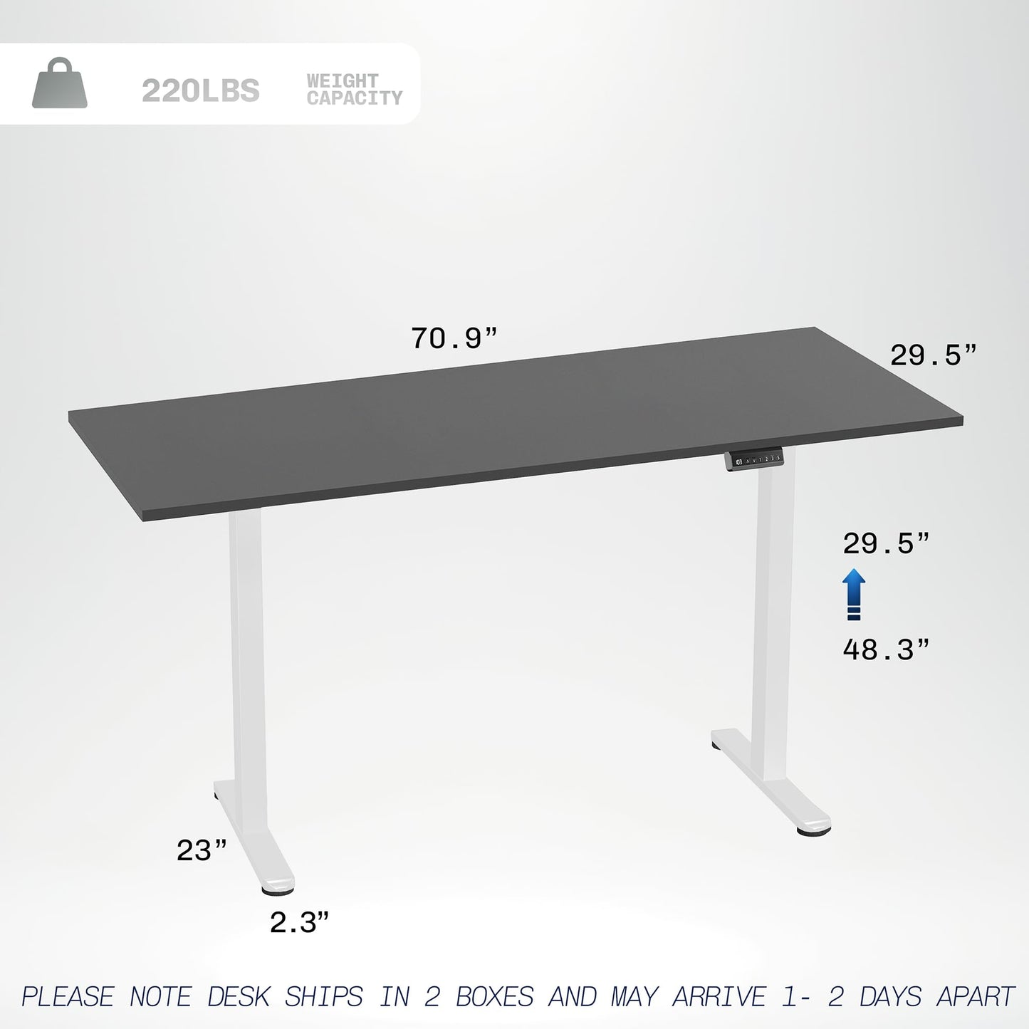 VIVO Electric 71 x 30 inch Square Edge Standing Desk, Dual Motor Memory Controller Height Adjustment, E2B-S Series, Black Top White Frame, DESK-KIT-E2W71S-B