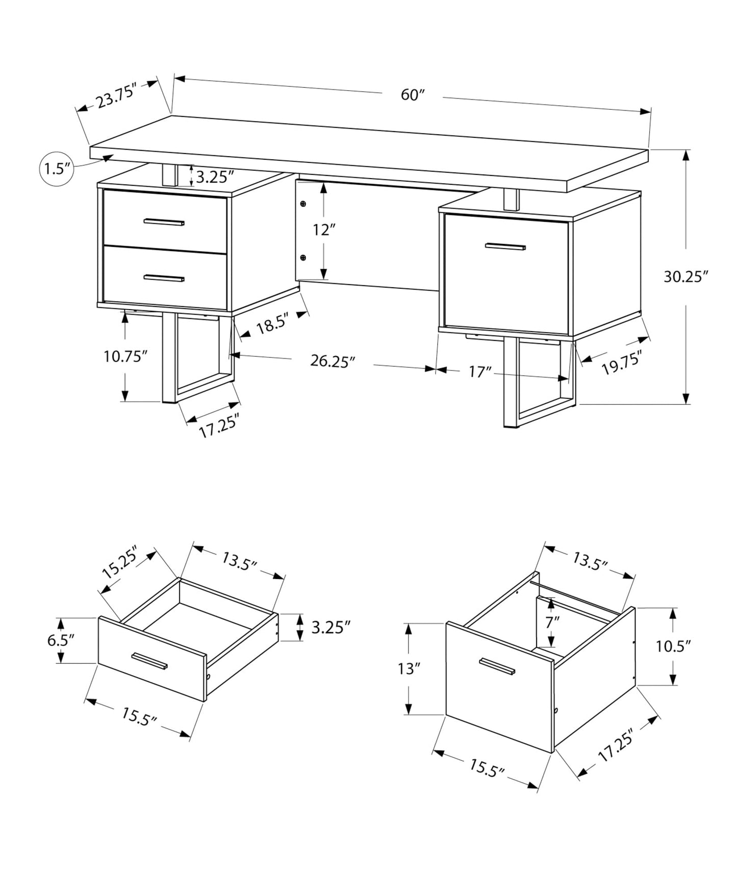 Monarch Specialties Dark Taupe Reclaimed-Look/Silver Metal Office Desk, 60-Inch