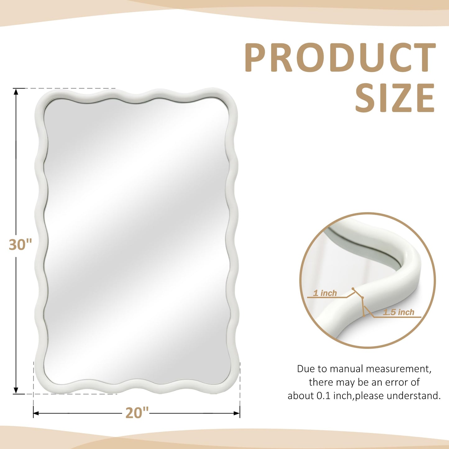 Dorlicecass White Wavy Mirror Solid Wood- Squiggly Mirror Vanity Modern Wall Decor for Bathroom, Bedroom, Living Room, Dining Room, Cloakroom, Entryway