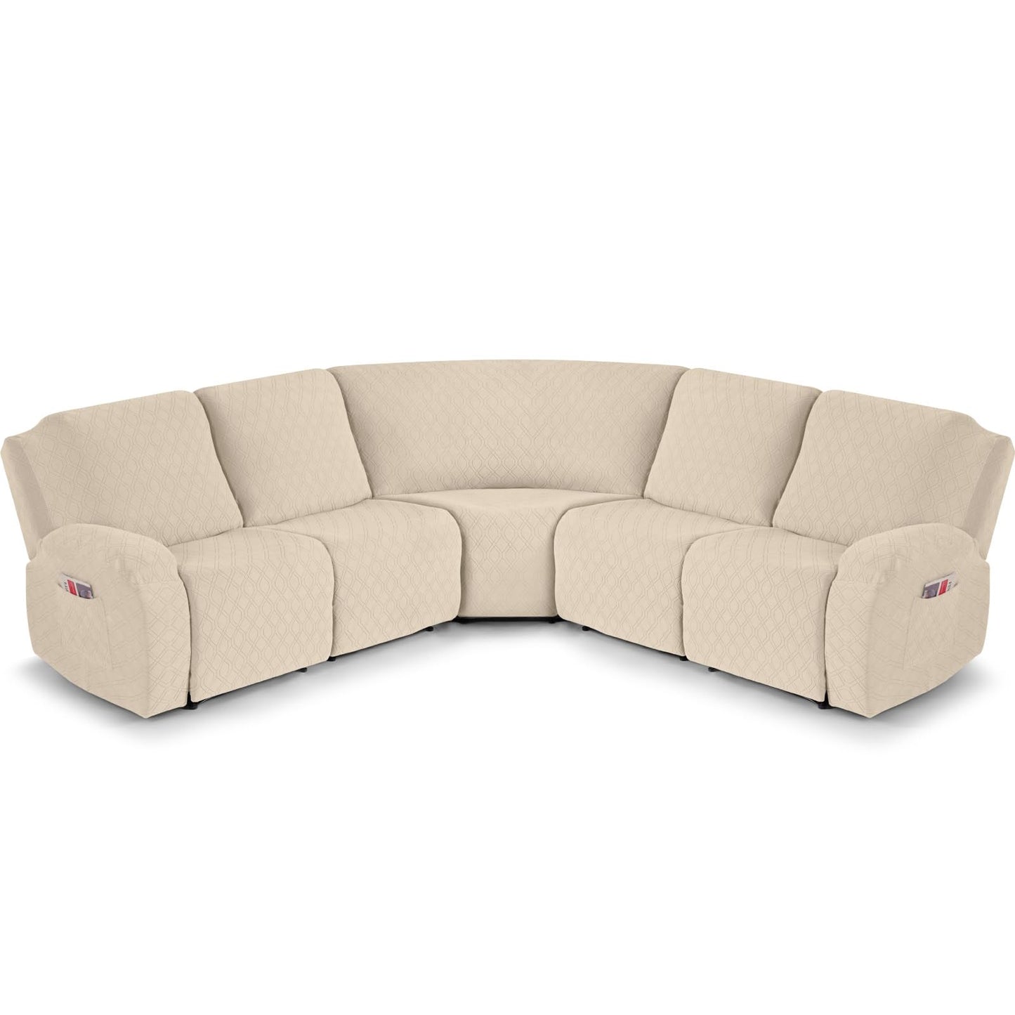 VANSOFY Extra Large Reclining Sectional Couch Covers, Washable 5-Piece Sofa Covers for L Shape Sectional Sofa Corner Seater, Thick, Soft Sofa Slipcovers (5 Seat Recliner Cover, Cream)