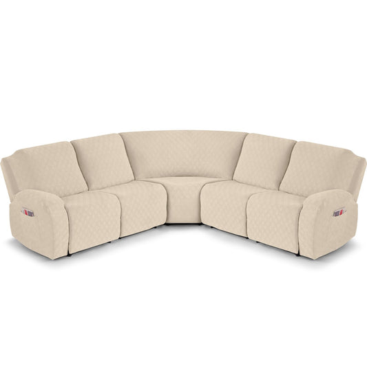 VANSOFY Extra Large Reclining Sectional Couch Covers, Washable 5-Piece Sofa Covers for L Shape Sectional Sofa Corner Seater, Thick, Soft Sofa Slipcovers (5 Seat Recliner Cover, Cream)