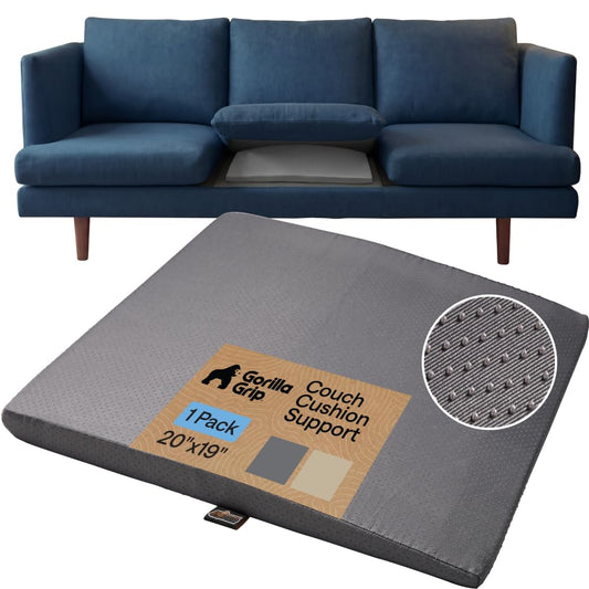 GORILLA GRIP Ergonomic High Density Couch Cushion Support Foam, Quick Rebound Sofa Lifters for Sagging Cushions, Stays in Place with Grip Dots, Replacement Stuffing, 20x19x1.75 Inches, 1 Pack, Gray