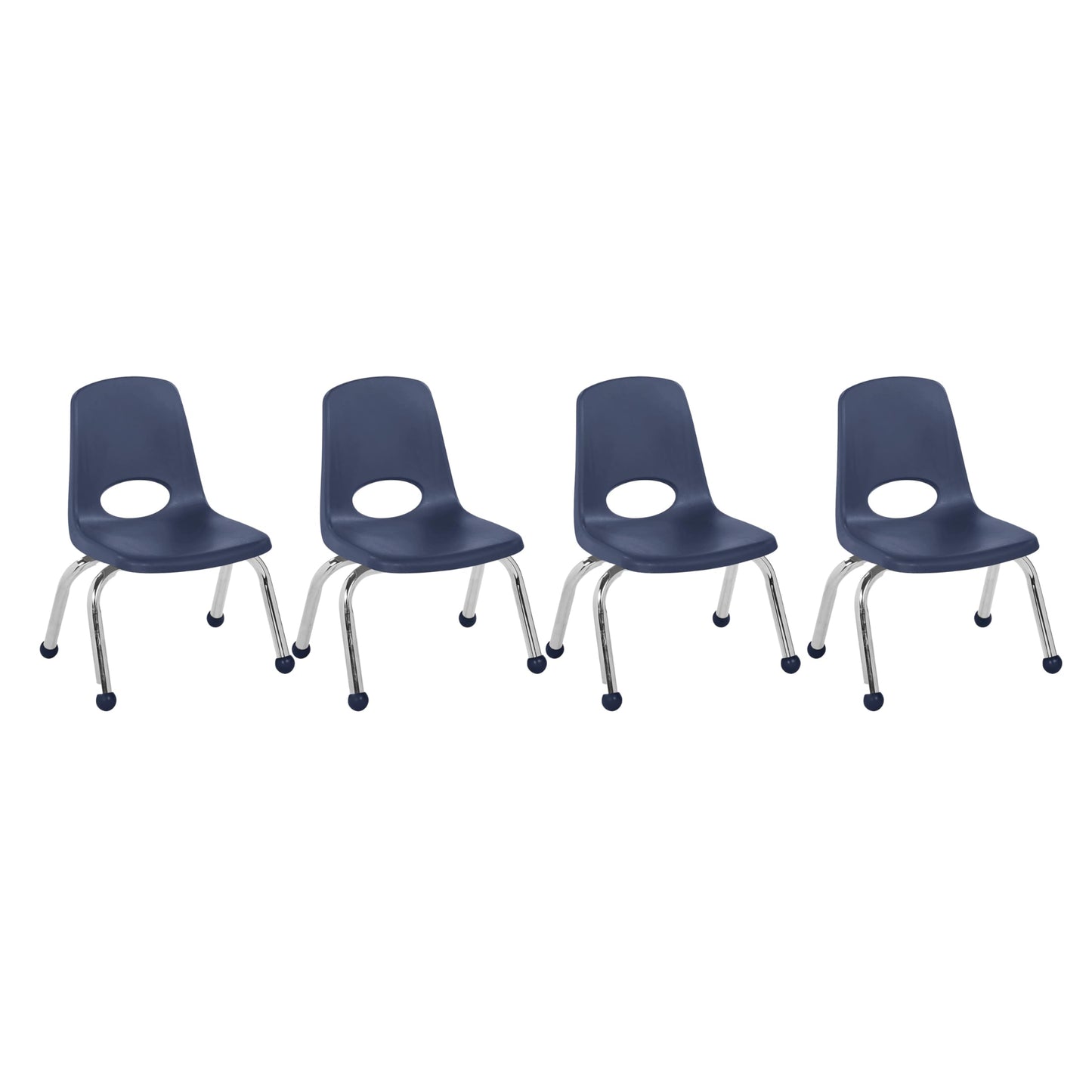FDP 10" School Stack Chair,Stacking Student Seat with Chromed Steel Legs and Nylon Swivel Glides for in-Home Learning or Classroom - Navy (4-Pack), 13227-NV