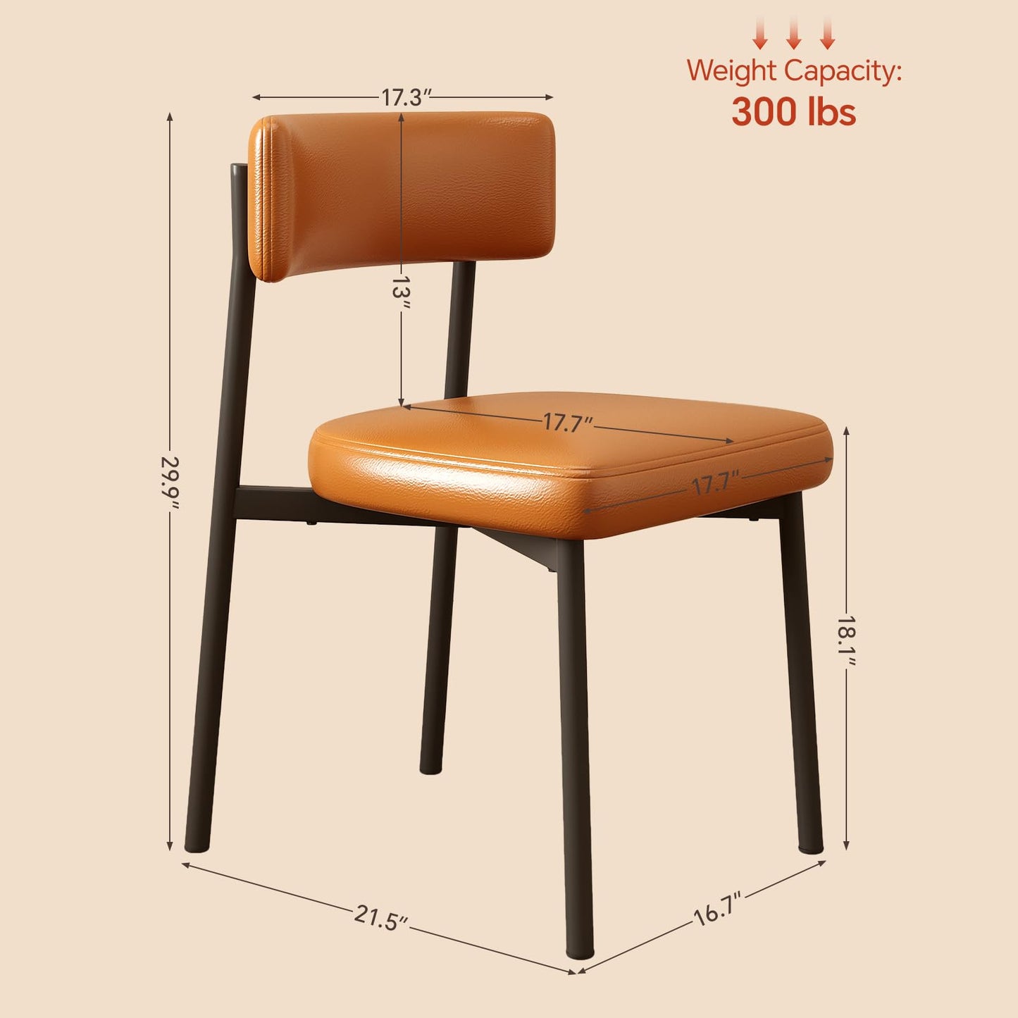 LUCKIIA Dining Chairs Set of 2 Leather Upholstered Modern Mid Century Kitchen Dining Room Chairs with Metal Legs (Brown)