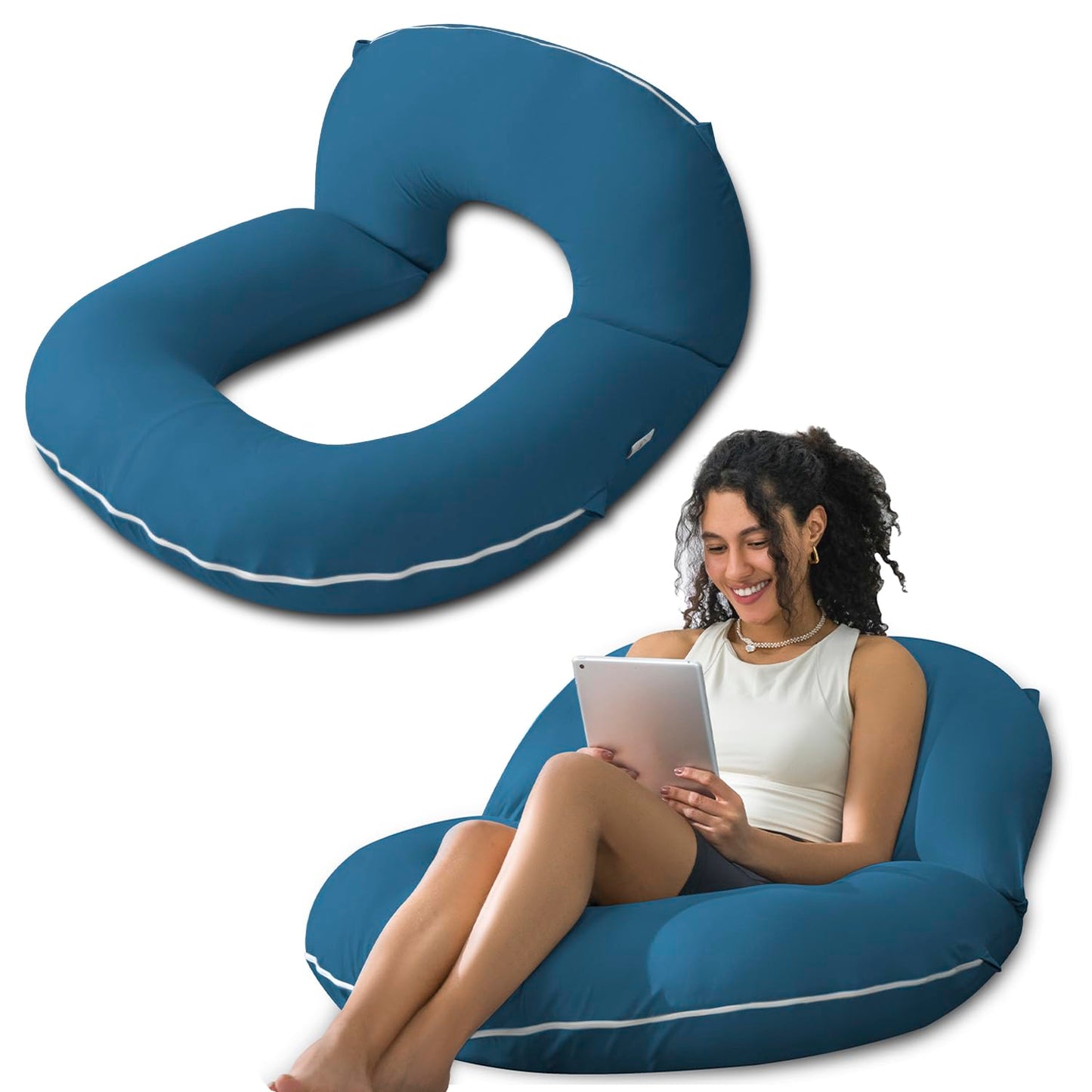 INSEN Reading Pillow, Back Pillow for Sitting in Bed and Couch, Gaming Pillow for Adults, Sit Up Support for Bed, Soft Jersey Cotton, Blue