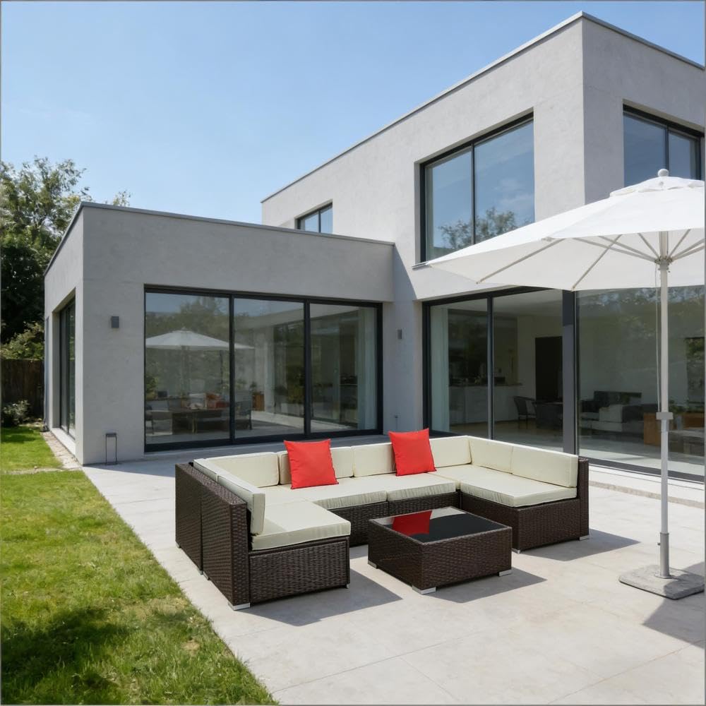 Patio Sectional Sofa Set,Outdoor Furniture Conversation Sets,7-Piece Patio Furniture Set