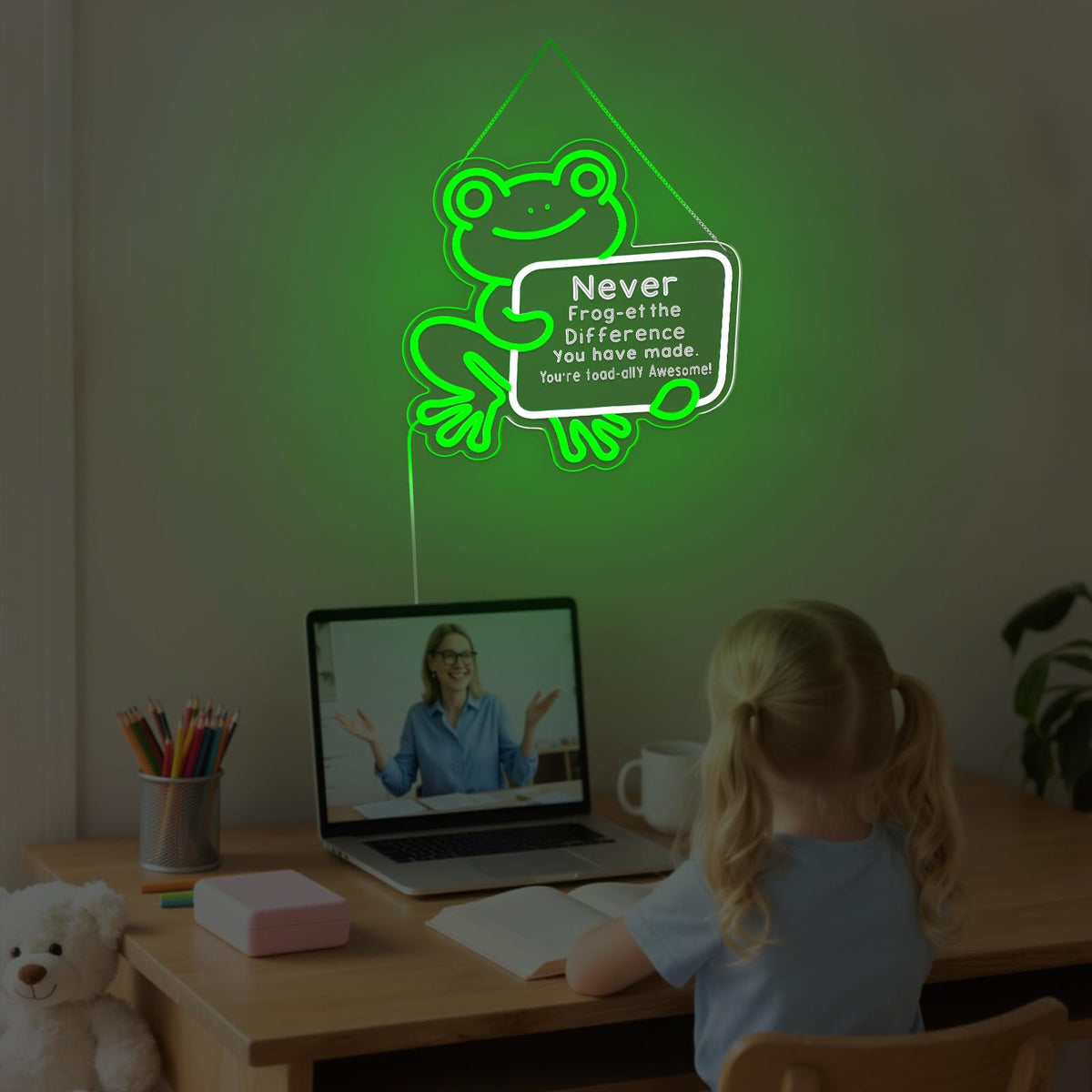 LMHSE Frog Neon Sign Dimmable Classroom Neon Sign for Wall Decor, Room Decor for Teen Girls, Bedroom, Home Decoration, Gifts for Birthday, Christmas (Frog-Green)