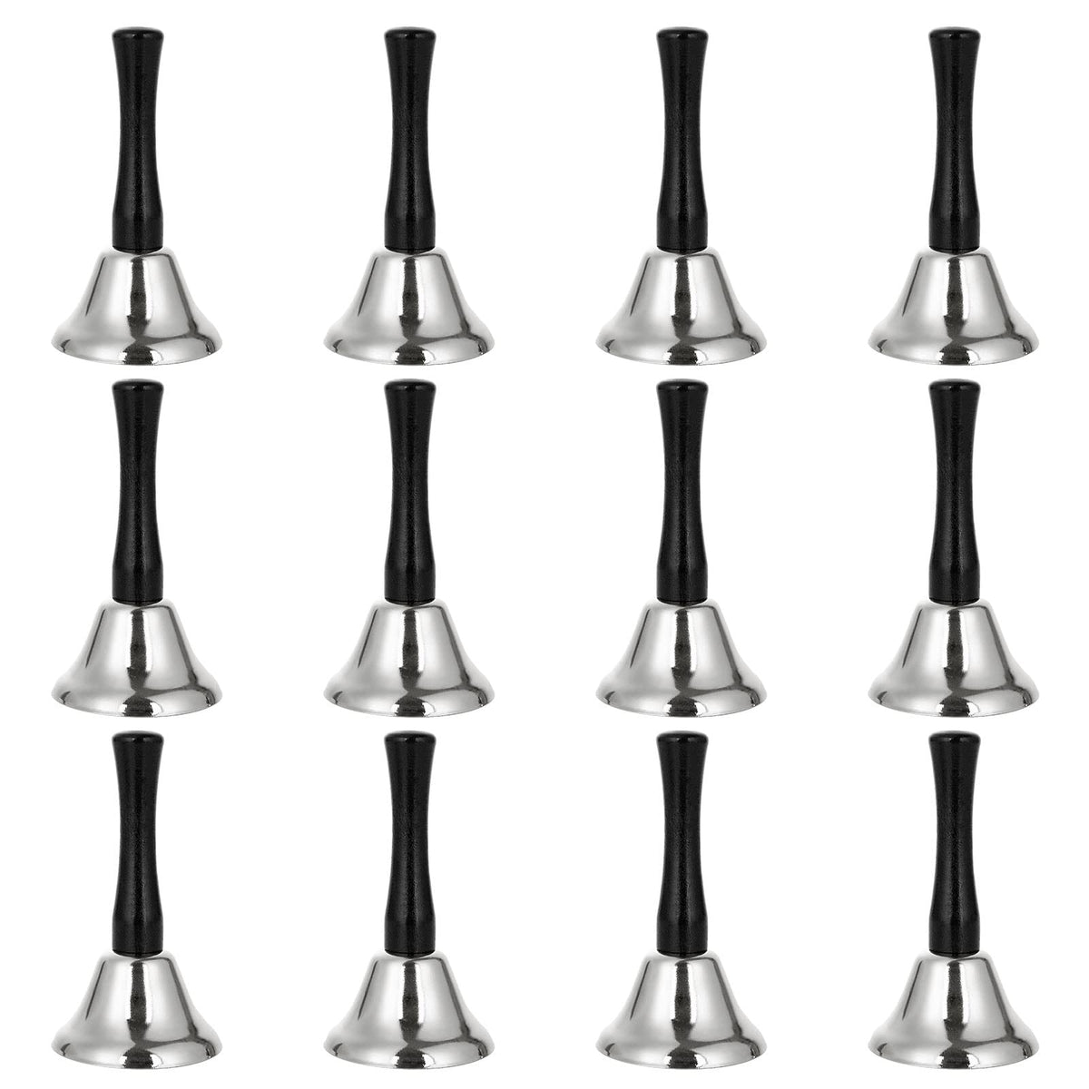 CYEAH 12 Pack Hand Bell, Silver Steel Service Bell Call Bell Dinner Bell for Wedding, Service, Game, Alarm, Jingles (Silver)