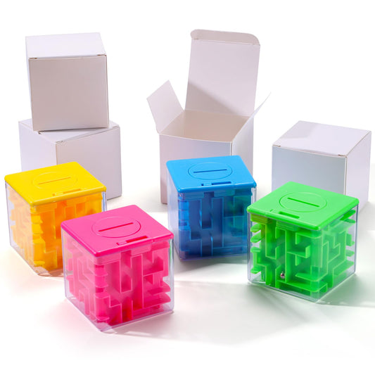 4 Pcs Money Box for Cash Gift Stocking Stuffers Plastic Cash Money Maze Puzzle Box for Adults Christmas Birthday Party Favors (Color)