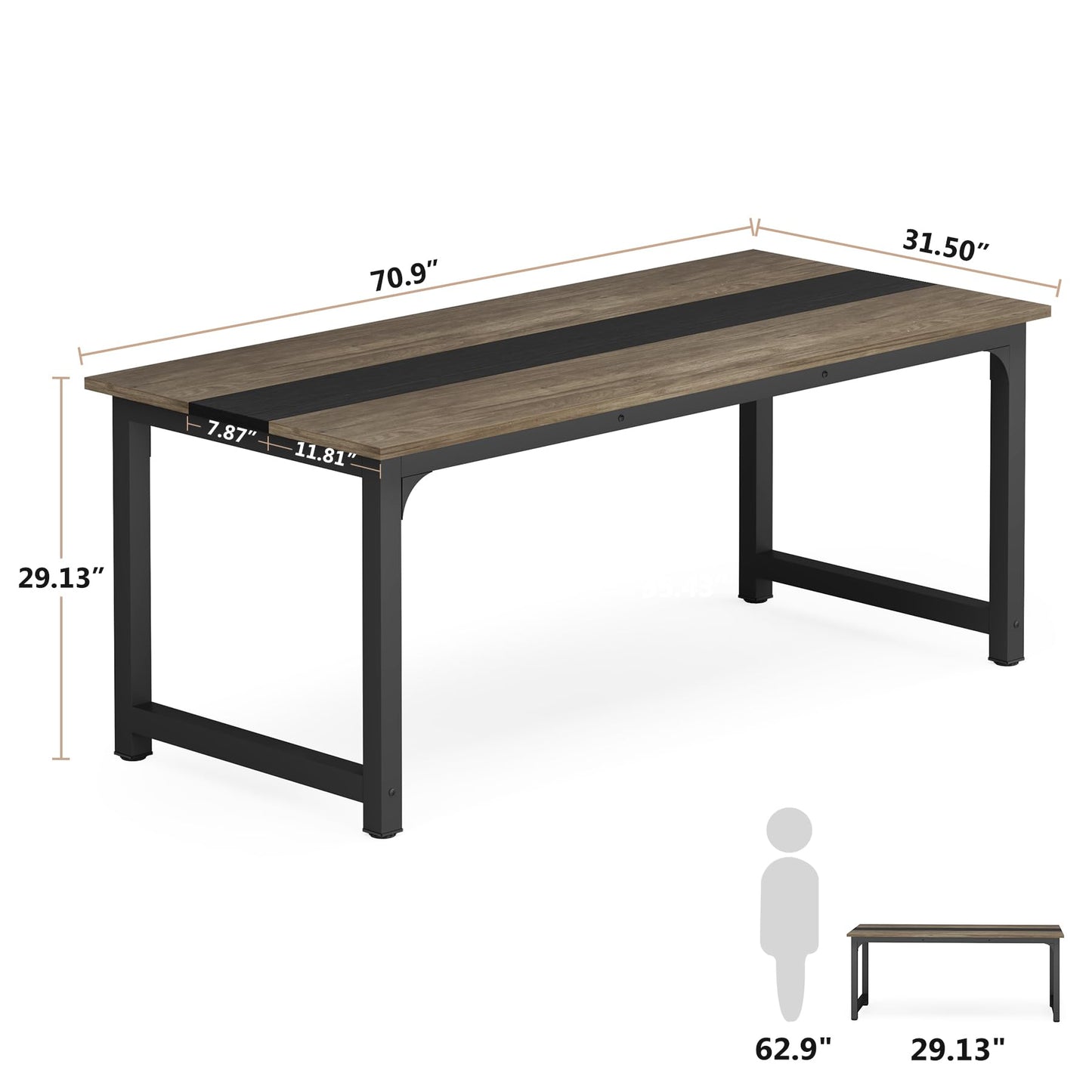 Tribesigns 70.8” Executive Desk, Large Office Computer Desk with Thicken Frame, Modern Simple Workstation Business Furniture for Home Office, Vintage Grey/Black