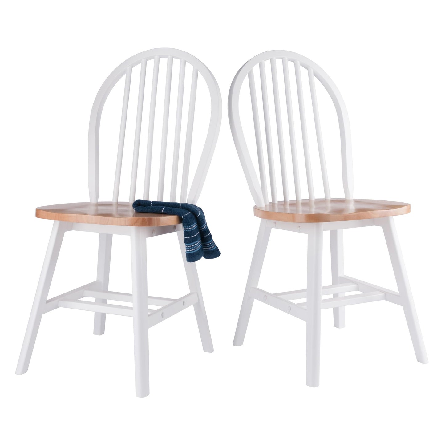 Winsome Windsor 2-Piece Chair Set in Natural/White, Classic Ladder Backed Kitchen & Dining Room Chairs, Simple & Elegant Home Seating Solution, Great for Office, Hallway, Bedroom