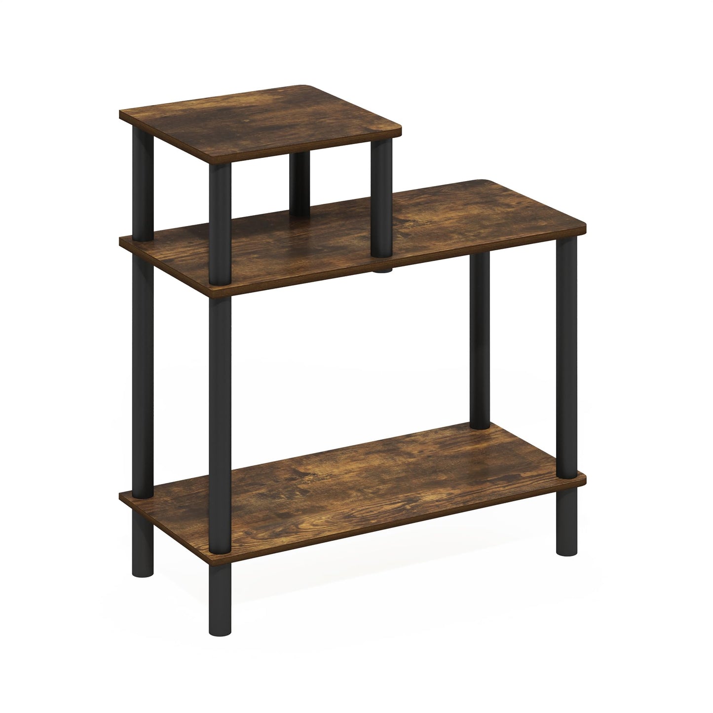 Furinno Turn-N-Tube Side Table, 3-Tier Rectangle Sofa End Table with Open Shelf, Toolless Assembly Night Stand, Bedside Table, for Living Room, Bedroom, Amber Oak