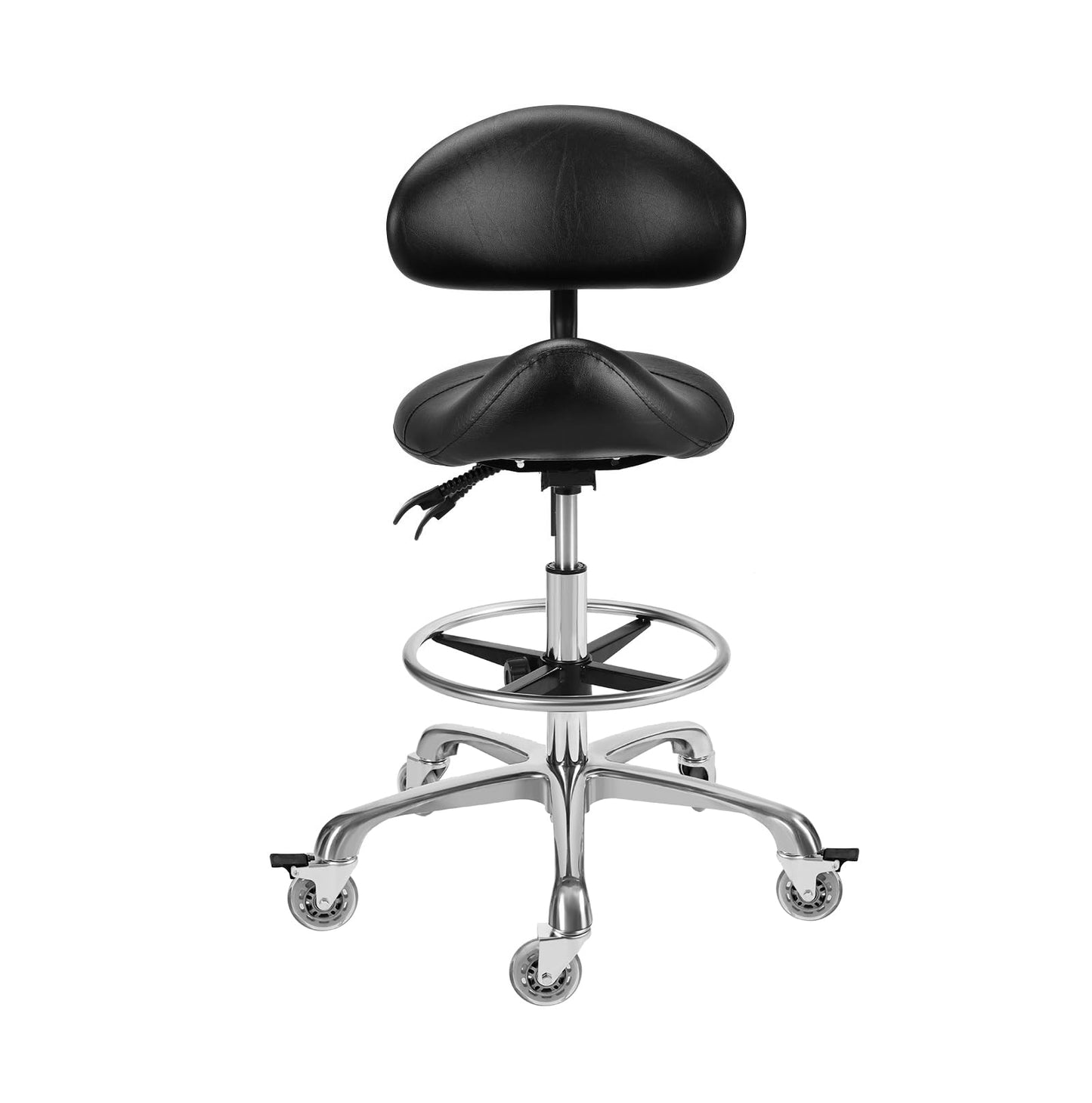 Saddle Stool Chair with Backrest and Footrest- Ergonomic Rolling Saddle Stools Hydraulic Swivel Adjustable Stool Esthetician Chair for Massage Beauty Salon Tattoo Dentist Clinic Home Office (Black)