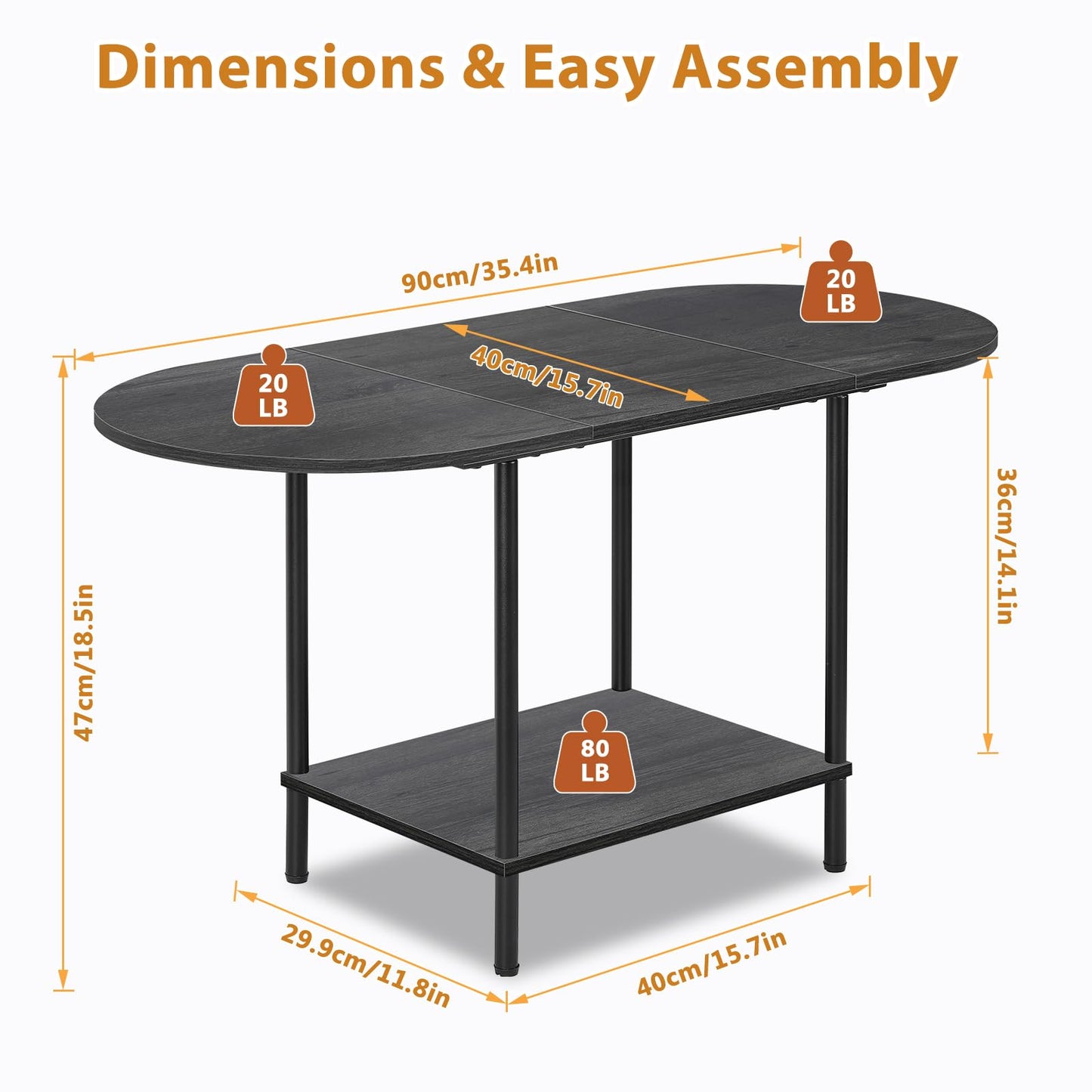 KANEODOT Small Coffee Table,35.4'' Oval Coffee Table with Storage Shelf & Metal Frame,Low Cocktail Tea Accent Table for Apartment,Modern Mid Century Small Living Room Table,Dark Gray