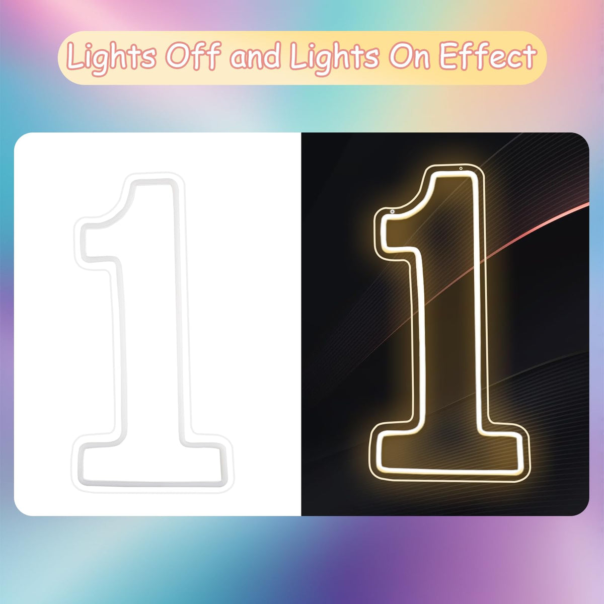 Number 1 Neon Sign 15.7" Birthday Led Sign Warm White Number One Light Up USB Powered Big Number Sign Light Up Neon Signs for Birthday Night Light Party Anniversary Wedding Christmas Home Bar Decor