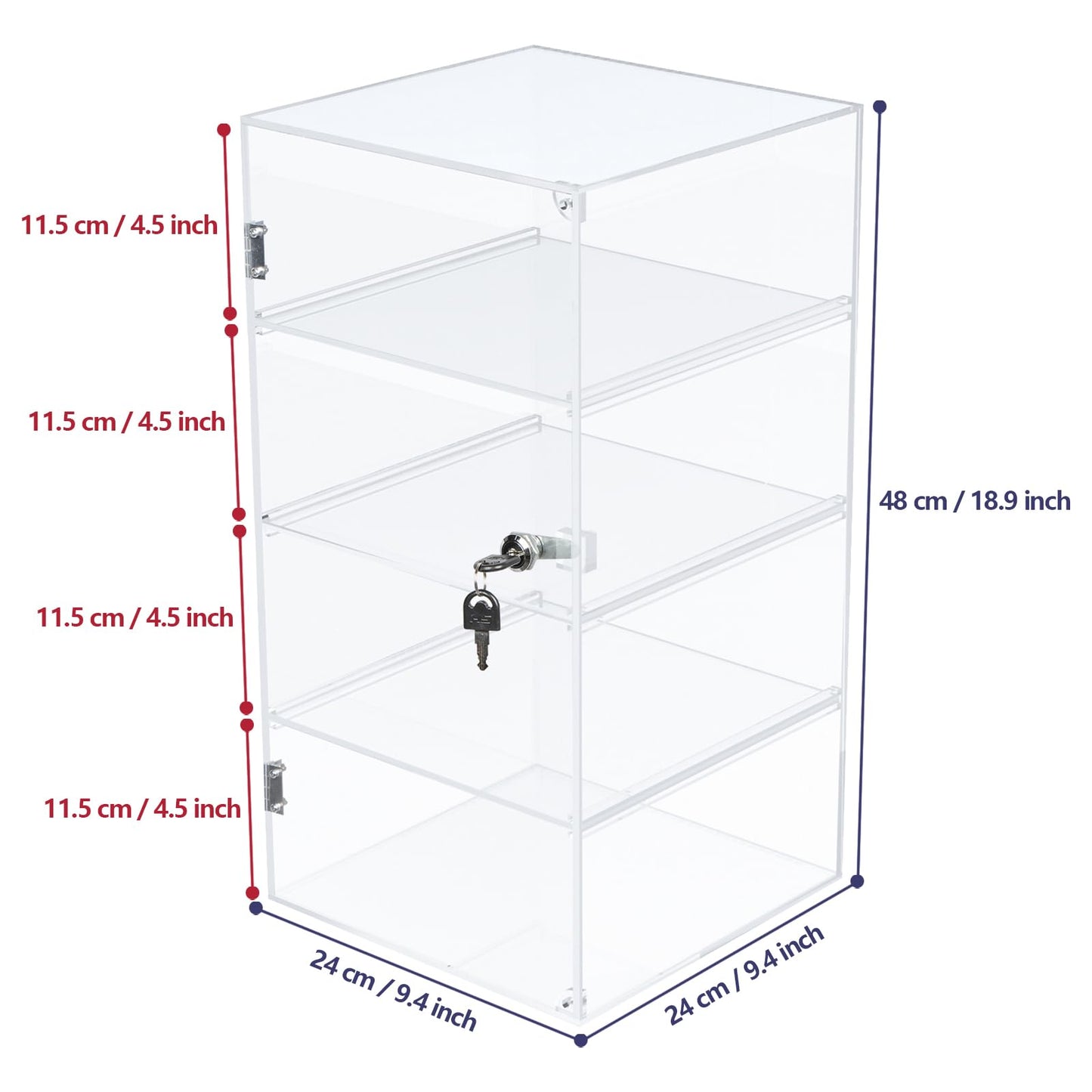 Choowin 4 Shelf Acrylic Display Case with Lock Key, Clear Locking Display Case Showcase Cabinet with Removable Shelves - Safe Storage for Collectibles Labubu, 9x9x19 inch