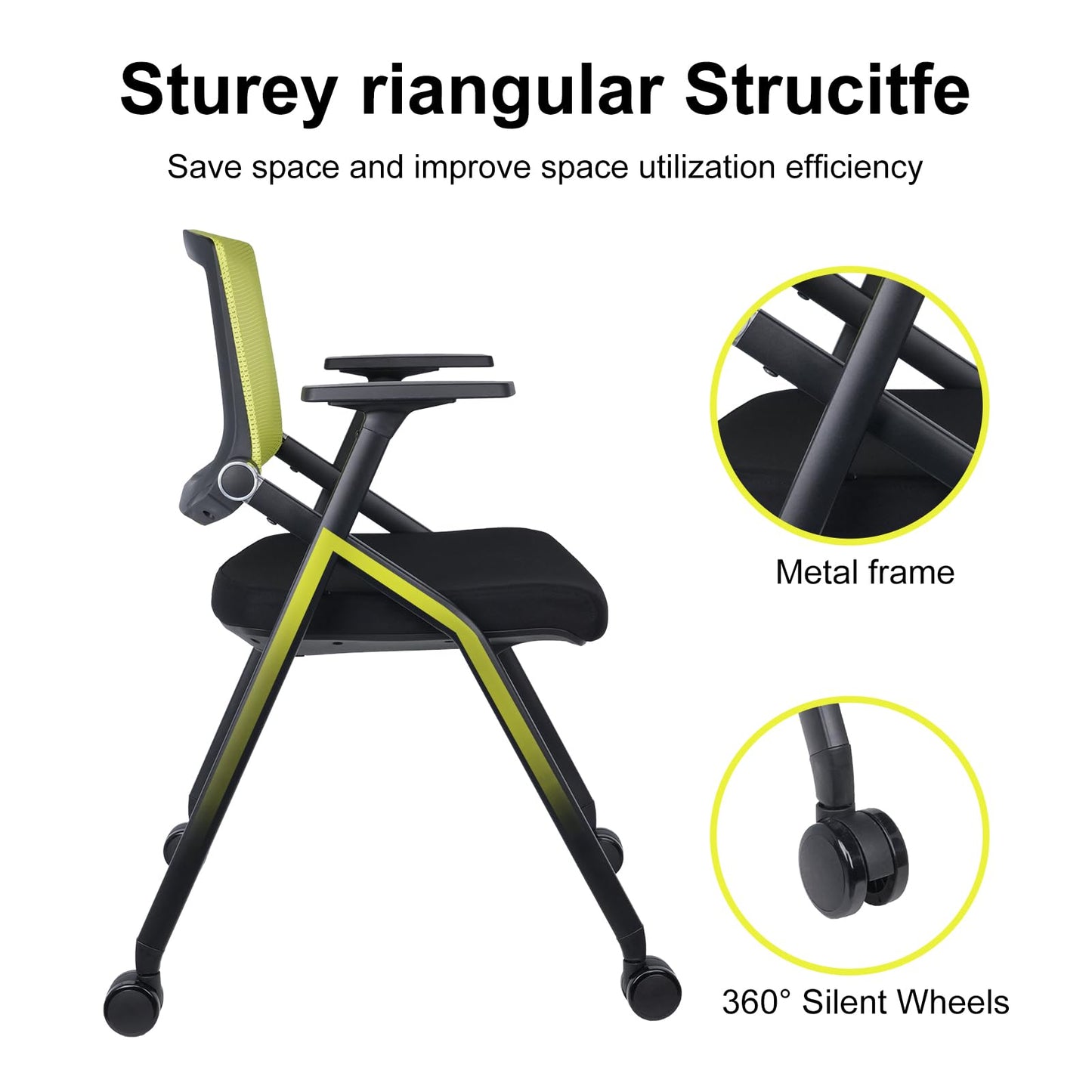 BROBRIYO Upgraded Folding Chair with Wheels and Padded, Ergonomic Mesh Back and Arms for Office, Meetings, Conferences, Receptions, Training Rooms & Folding Office Chairs