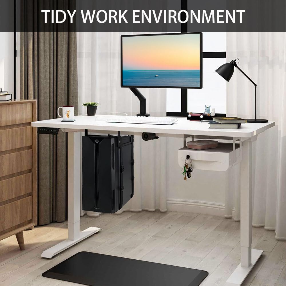 FEYRUN Under Desk PC Mount with Anti Scratch Sponge, Adjustable CPU Holder Bracket for Computer Tower (Black, Fixed)