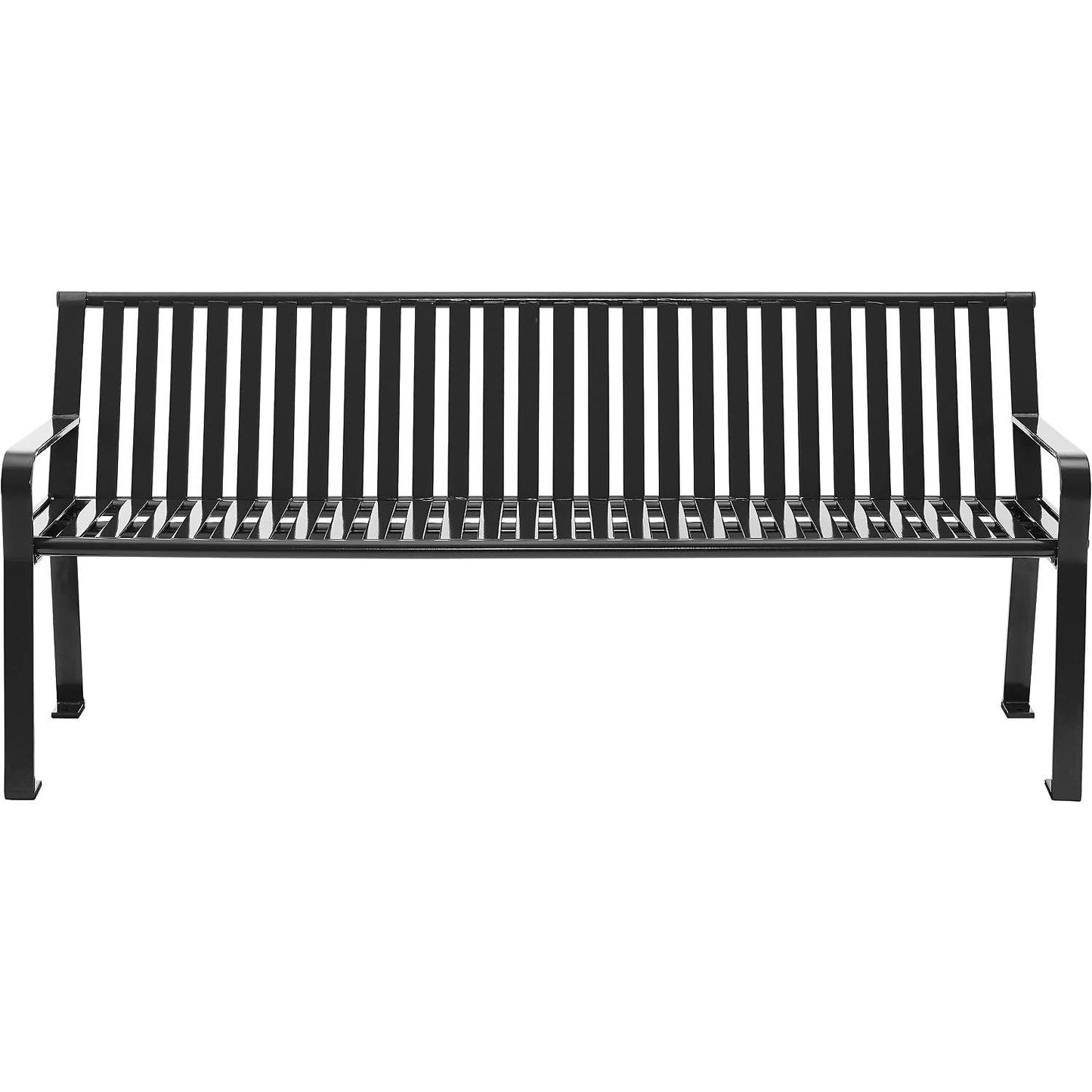 Global Industrial 6 ft. Outdoor Heavy-Duty Portable Park Bench with Back, Vertical Steel Slat, Corrosion-Resistant Black Powder Coat Finish, Unassembled