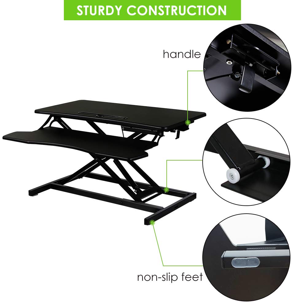 NEWPUTE Standing Desk Converter 32 Inch - Height Adjustable Desk Riser with Keyboard Tray, Wide Sit Stand Workstation for 2 Monitors for Office & Home, Black