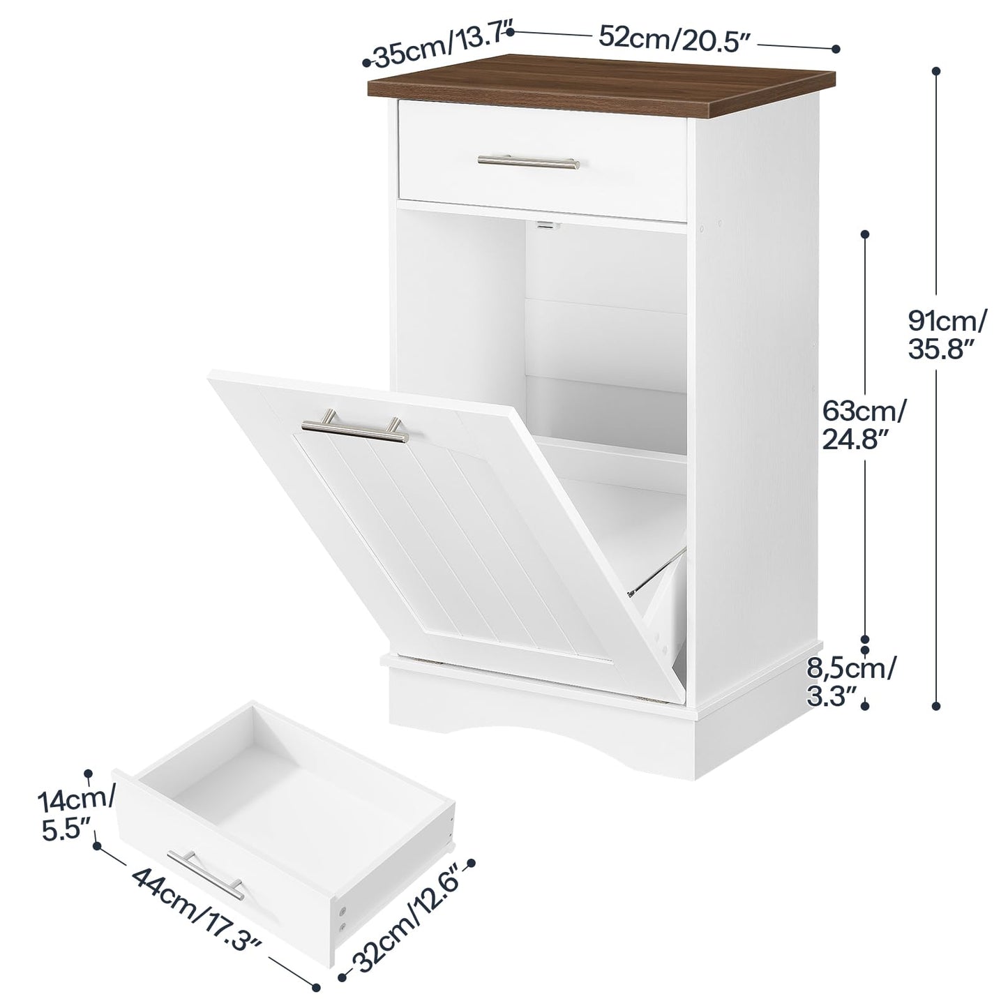 HOOBRO 10 Gallon Tilt Out Trash Cabinet, Kitchen Trash Can,Trash Bin Storage, with Flip Door and Large Drawer, Hidden Laundry Hamper Cabinet, for Kitchen, Laundry, White and Walnut WH02LJ01