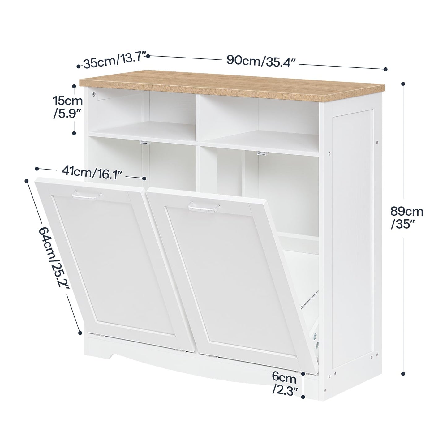 HOOBRO Double Tilt Out Trash Can Cabinet, 20 Gallon Kitchen Trash Bin Cabinet, Hidden Trash Storage with Open Compartments, Hidden Laundry Hamper, for Kitchen, Laundry, White and Natural WN04LJ01