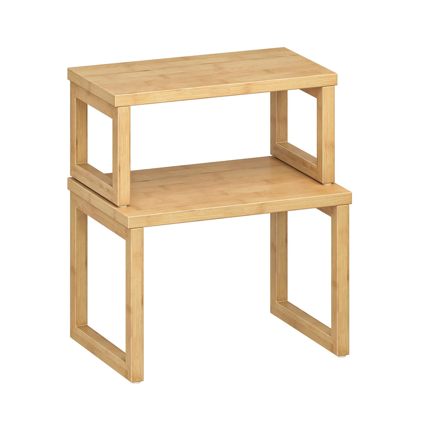 HOOBRO Cabinet Organizer Shelf, Set of 2 Kitchen Counter Shelves, Expandable Kitchen Storage, Stackable Bamboo Spice Rack, for Kitchen, Countertop, Office Desk, Living Room, Natural YL20TL01