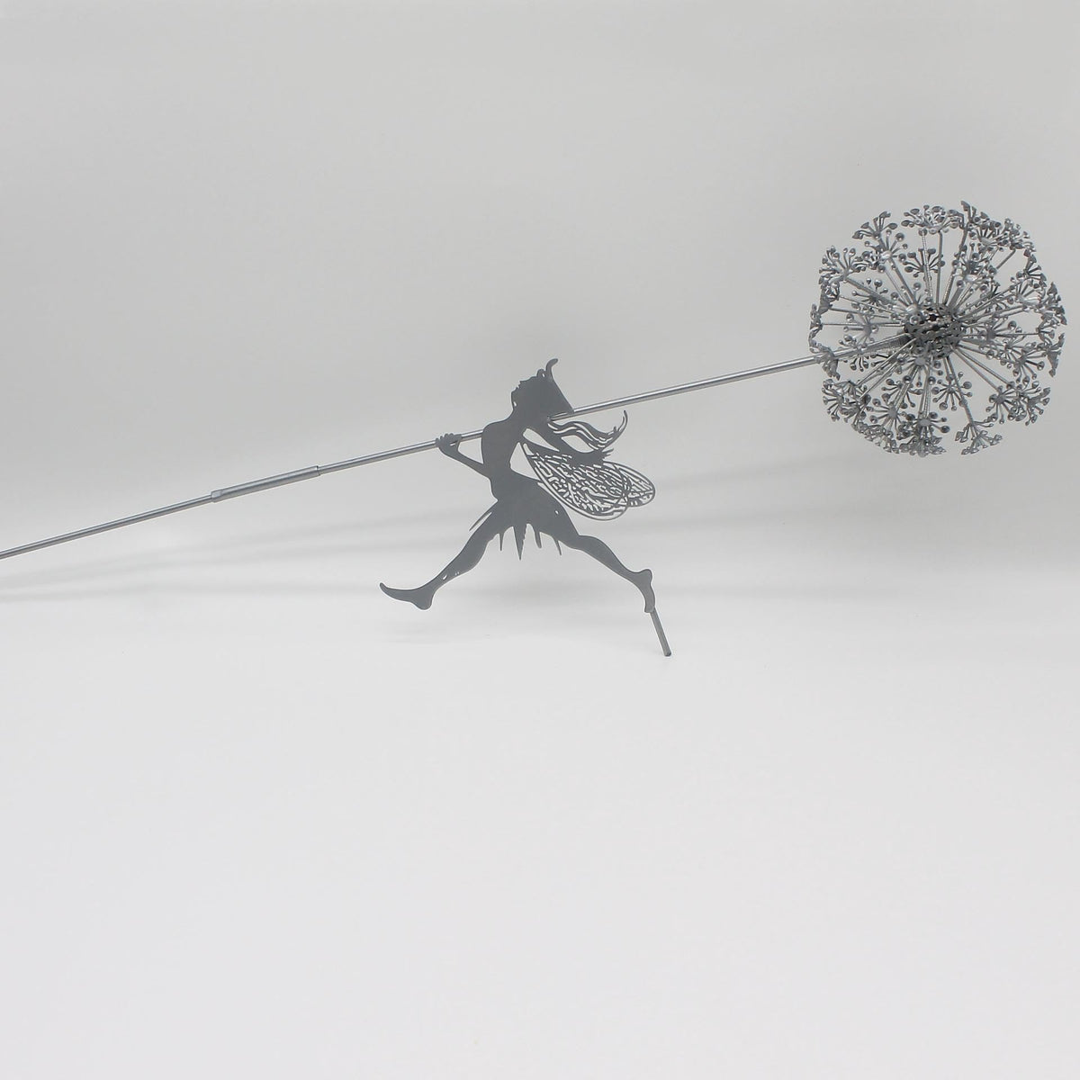 Fcteap Flower Fairy Dancing with Dandelion Garden Art Sculpture Stainless Steel Statue Christmas Halloween Decoration for Outdoor Yard Courtyard Lawn Patio Metal Ornaments (Long Travel)