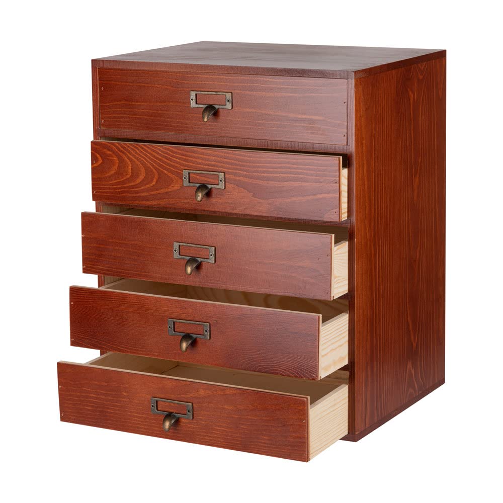 GoooodGIFT Large Wooden Drawer Rustic Desk Organizers and Accessories Wooden Storage Dox with Drawers Paper Storage Drawer Wood File Organizer Library Card Catalog Cabinet Apothecary Cabinet (L-BROWN)