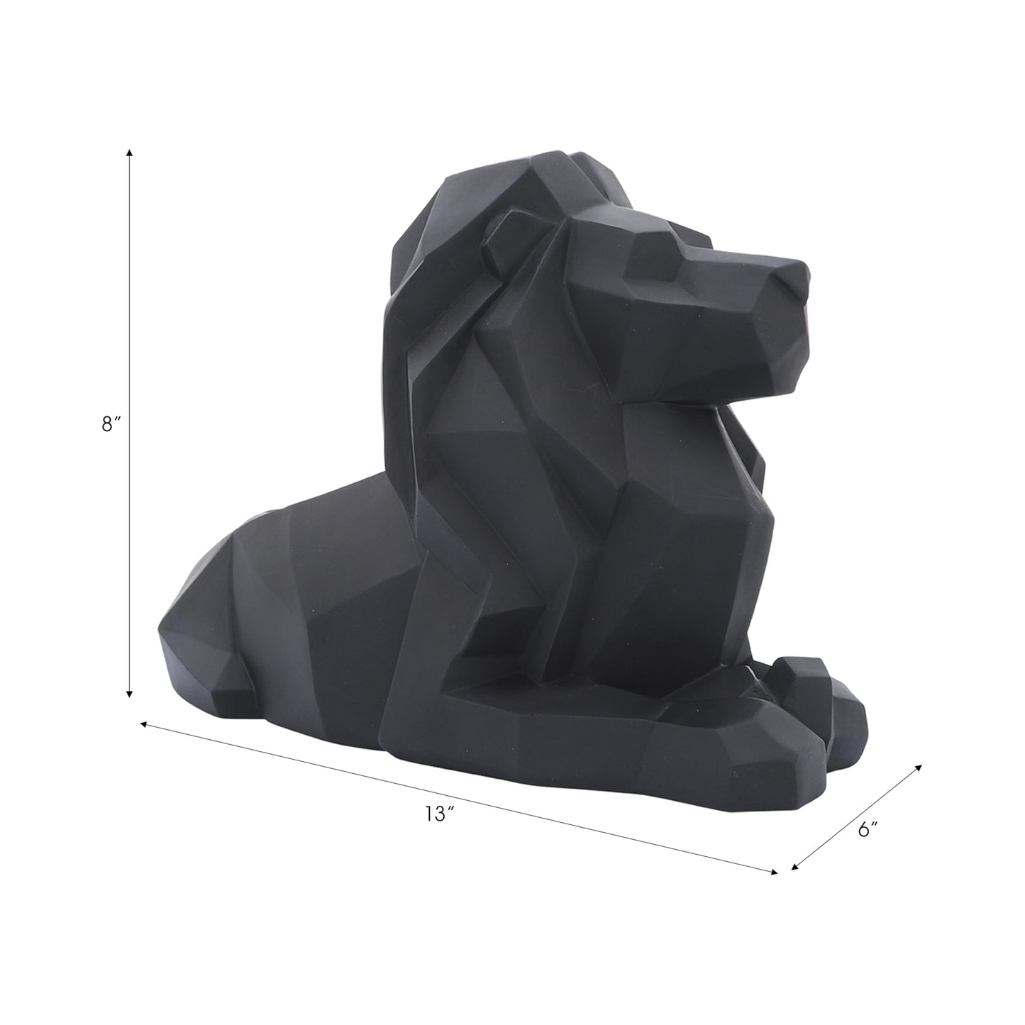 Sagebrook Home Modern Geometric Lion Figurine - Minimalist Polyresin Sculpture - Elegant Home Decor for Office, Living Room, Bedroom - 8" Black