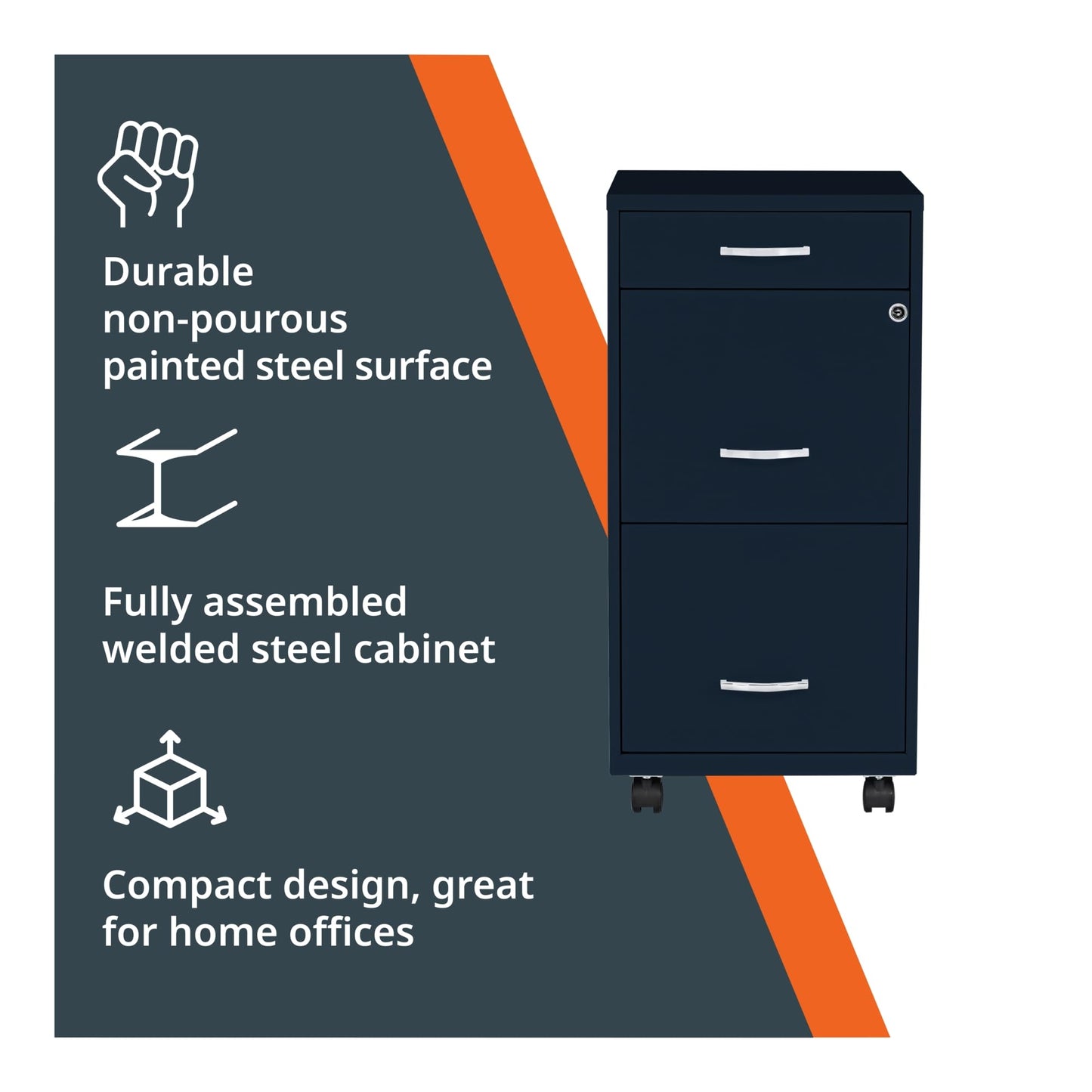 Lorell LYS SOHO Box/File/File Mobile Navy File Cabinet, 3 Drawer