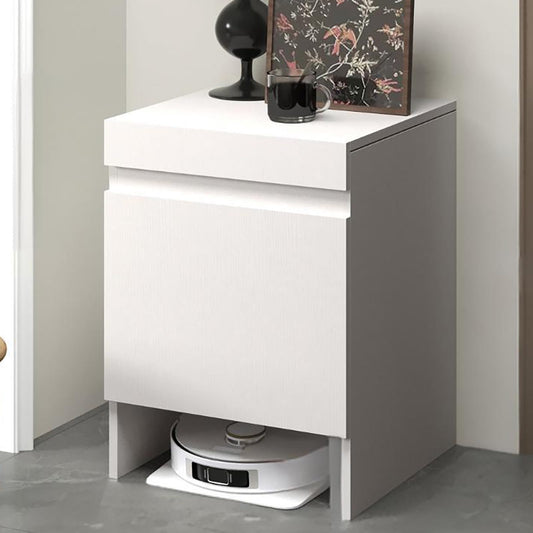 Nordivo Robot Vacuum Stand Cabinet,Storage Cabinet with Doors for Robot Vacuum Cleaner,End Side Table for Home Office,Wood Freestanding Rack for Living Room Home Office Kitchen(White)