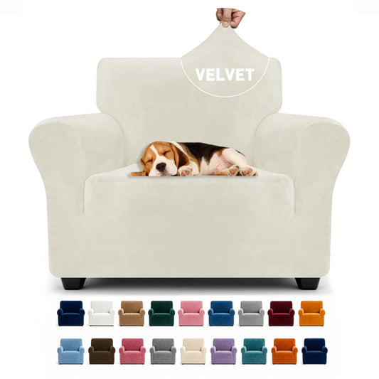 YEMYHOM Real Velvet Armchair Covers 1 Piece Stretch Chair Slipcovers Chair Protector for Living Room Thick Soft Chair Cover with Elastic Bottom Couch Cover for Pets Kids (31"-46", Beige)