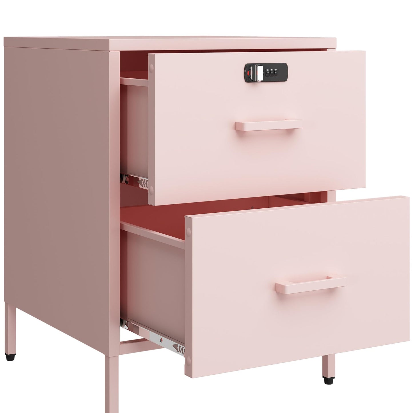 Steehoom Metal Nightstand with Lock, 2 Drawer End Side Table, Lockable Storage Cabinet Kids Cabinet for Living Room, Bedroom, Dorm, 21.26”H X 15.75”W X 15.75”D (2 Drawer, Pink)